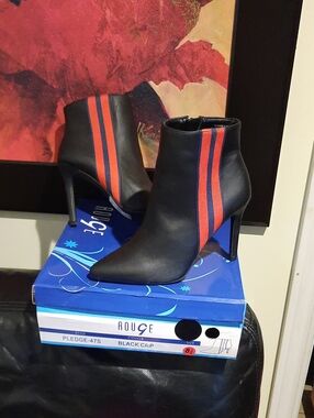 NWT Rouge! New In Box Sexy Black W/Racer Stripes Ankle Booties Stilettos Gift